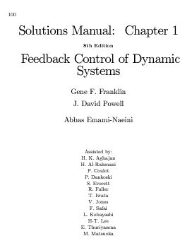 [Soultion Manual] Feedback Control of Dynamic Systems (8th edition) - Pdf